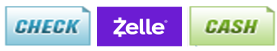 Checks, Cash, Cards and Zelle